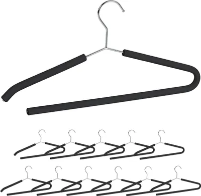 Produktbild von 24 x Kleiderbügel, rutschfester Schaumstoffbezug, Anzugbügel, offener Hosensteg, Hemdenbügel, Antirutschbügel, schwarz