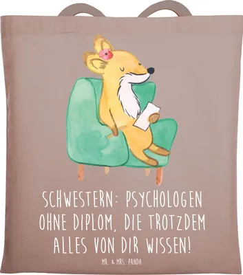 Produktbild von Mr. & Mrs. Panda Tote Bag Schwestern Psychologen - Braun Pastell - Geschenk, Jutebeutel, Stoffbeutel, Geburtstage, Geschwisterliebe, Familiengeschenk, Geschwister, Beutel