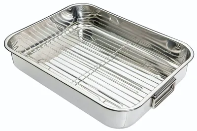Productafbeelding van Kitchencraft braadpan van roestvrij staal, 43x31 cm, zilverkleurig. Zilver. Één maat