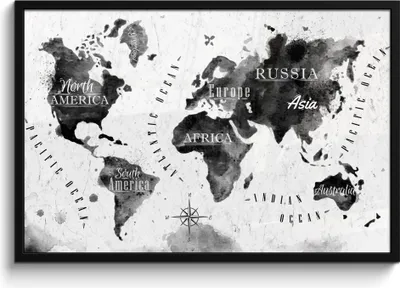 Produktbild von MuchoWow® MuchoWow® Gerahmtes Poster Weltkarte - Aquarell - Schwarz - Weiß 90x60 cm - Poster mit zchwarzem Bilderrahmen - Fotorahmen - Foto-Plakat