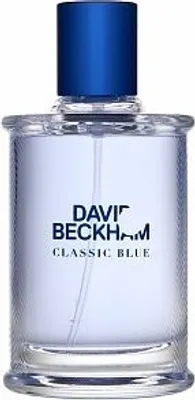 A clear, front-facing studio shot of a bottle of David Beckham Classic Blue eau de Toilette for men.