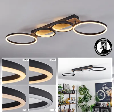 Produktbild von Casamassella dimmbare Deckenlampe aus Metall/MDF/Kunststoff in Schwarz/Holzoptik