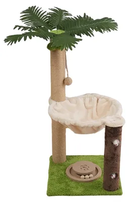 Image de Katzenbaum à deux niveaux, avec des poteaux à griffer recouverts de sisal, de couleur verte
