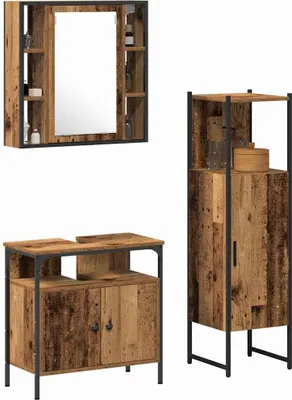 Immagine prodotto di vidaXL Set di mobili da bagno con ripiano con porta 3 pezzi Materiale a base di legno marrone