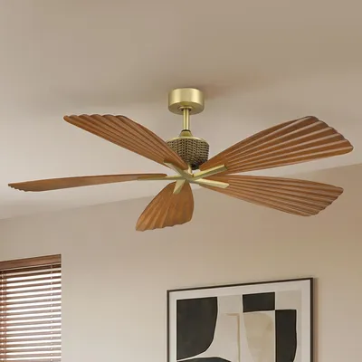 Produktbild von Parrot Uncle 142cm Deckenventilator ohne Licht, Feuchtigkeitsgeeignet, Braun & Gold