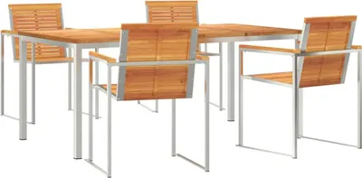 Image de vidaXL : Ensemble de table et chaises d'extérieur, 5 pièces, en bois d'acacia massif et en acier inoxydable