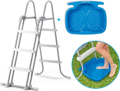Obrázek produktu pro Bezpečnostní žebřík Intex deluxe s praktickou vaničkou na nohy pro bazén do výšky 107 cm