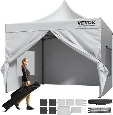 Produktbild von VEVOR Pavillon 304,8x304,8x320cm Gartenzelt 500D PolyurethanSilber-Gewebe Faltpavillon höhenverstellbar inkl. Aufbewahrungstasche Partyzelt 6-8 Personen Pop up Zelt Weiß Gartenpavillon für Campingausflug