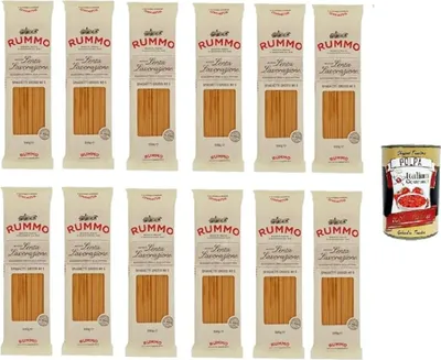 Produktbild von Rummo Spaghetti grossi N. 5 Hartweizengrieß Pasta Italienische Nudeln 12x 500g Packung + Italian Gourmet Polpa di Pomodoro 400g Dose