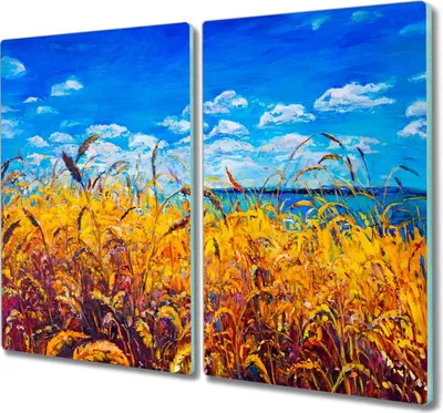 Produktbild von Coloray Hackbrett Herdabdeckplatte 2x30x52 cm Küchenbrett Kochplattenabdeckung Schneidebrett - Wiese Weizen Himmel