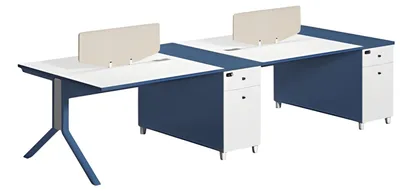 Image de Table de bureau Double poste de travail Bleu Blanc avec cloison Design moderne pour bureau