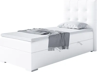 Produktbild von MEBLINI Boxspringbett mit Bettkasten - Gepolstert Einzelbett mit Matratze und Topper - Polsterbett mit Stauraum - Bett mit Kopfteil - Stauraumbett - DENIZ - 80x200 Links - H3/Weiß Kunstleder