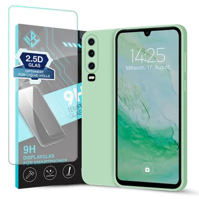 Produktbild von Hülle für Huawei P30 mit 9H Displayglas Displayschutz Case Cover Bumper Smartphone Softgrip Schutzhülle Farbe: Türkis