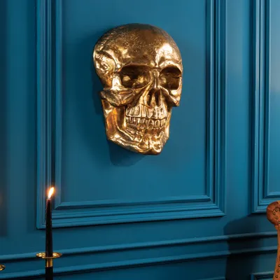 Produktbild von Exklusive Totenkopf Wandskulptur SKULL XXL 42cm gold Deko Schädel Totenschädel