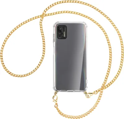 Produktbild von Handykette Backcover-Schutzhülle mit Band (Metall goldfarben) für Motorola Moto G Pro 2021 - goldfarbene Kette