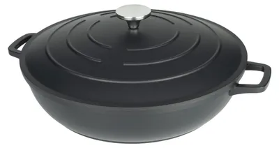 Immagine prodotto di Commichef, casseruola piatta, teglia da forno, nera, in alluminio pressofuso, con coperchio, 32