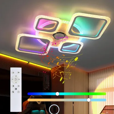 Produktbild von 60W Musik LED Deckenleuchte mit Bluetooth Lautsprecher, Moderne Quadrat Deckenlampe mit RGB Backlamp, APP Control, für Schlafzimmer Wohnzimmer
