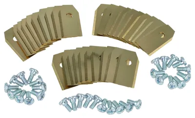 Produktbild von vhbw 30x Ersatz-Messer kompatibel mit McCulloch Rob R1000, Rob R600 Rasenmäher - Ersatzklinge Silber Gold, Titan-Apatit