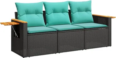 Produktbild von 3-tlg. Garten-Sofagarnitur mit Kissen Schwarz Poly Rattan