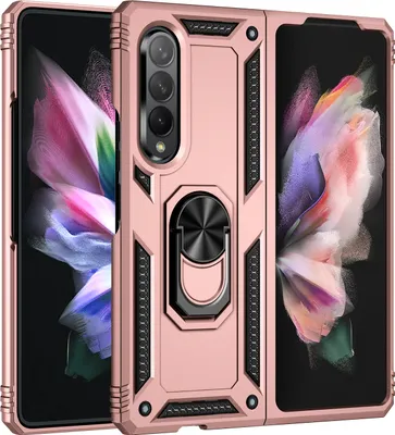Produktbild von Samsung Galaxy Z Fold3 2021 Hülle, Dual Layer Militäre Fallschutz Schutzhülle mit Ringhalterung Ständer für Samsung Galaxy Z Fold 3 5G Roségold