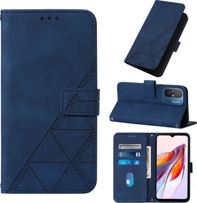 Produktbild von Hülle für Xiaomi Redmi 12C /Poco C55 Prägung Flip Leder Kartenfächer Schutzhülle mit Ständer Blau