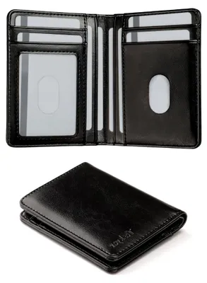 Produktbild von Herren Geldbörse, Slim Wallet aus Leder mit RFID Schutz, 10 Fächer & Geschenkbox, 8,6 x 10,9 cm, Schwarz