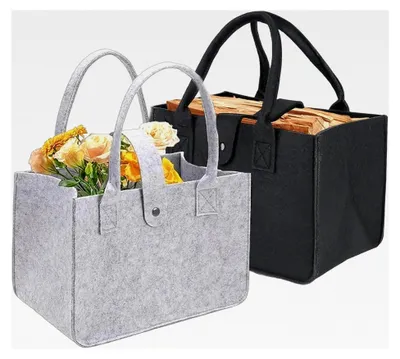 Produktbild von 2 Stück Filzkorb Aufbewahrung, 10,8L Filztasche Einkaufskorb mit Henkel, Faltbar, Schwarz 30x20x18 cm