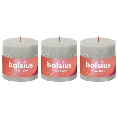 Produktbild von Bolsius Rustikale Stumpenkerzen Shine 3 Stk. 100x100 mm Sandgrau