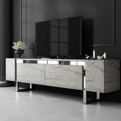 Produktbild von Skye Decor, Yildiz - Travertine, Silver, TV-Ständer, Travertin, 100 % MELAMINBESCHICHTETE SPANPLATTEN, 180 x 50 x 30 cm