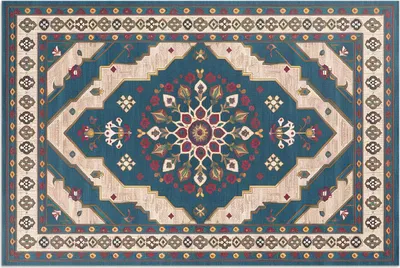 Imagen del producto de Alfombra de vinilo con un estampado decorativo vintage, estilo bordado – 140x210 cm – Alfombra para exteriores – Ideal para terrazas – Resistente a la intemperie – Diseño moderno