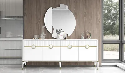 Produktbild von Anrichte mit Spiegel Schrank Holzcshrank Holz Sideboard Weiß Moderne