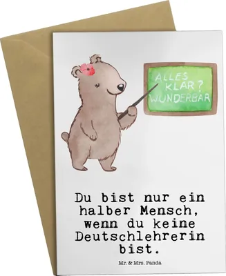 Produktbild von Mr. & Mrs. Panda Grußkarte Deutschlehrerin Herz - Weiß - Geschenk, Grundschule, Grußkarten, Deutschunterricht, Spruch, hochzeitskarten, Witzig, Lustig, weihnachtskarten