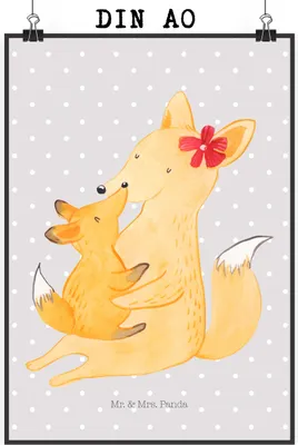 Produktbild von Mr. & Mrs. Panda Bild Fuchs Mama DIN A0 - Grau Pastell - Geschenk, Muttertag, Kunstdruck, Schoß, drucke, Posterdruck, Umarmen, wanddeko, Mutter, Wandbild