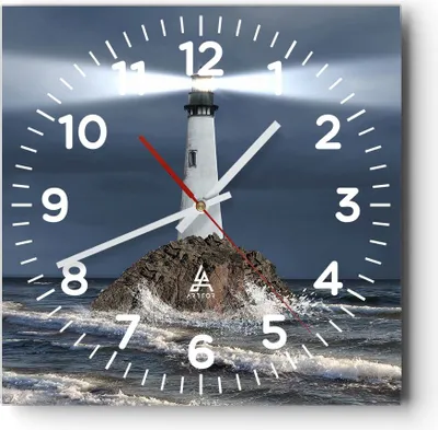 Produktbild von Wanduhr - Quadrat - Glasuhr - Leuchtturm Meer - 40x40cm - Schleichendes Uhrwerk - Lautlos - zum Aufhängen bereit - Dekoration Modern - Wanddekoration aus Glas - C4AC40x40-3550