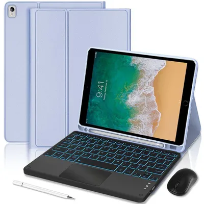 Image de Coque Clavier pour iPad Air 3 10,5" / iPad Pro 10,5" - CuirPolyuréthaneLavande avec Clavier Rétroéclairé + Souris + Stylet