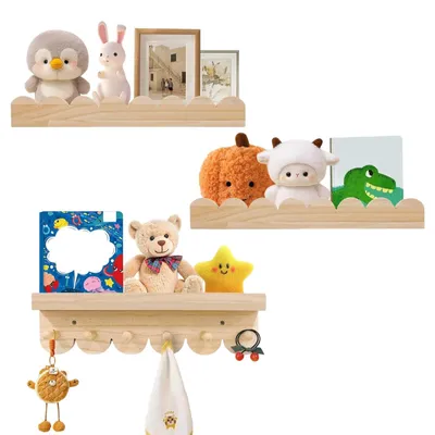 3er-Set schwebende Kinderbücherregale aus Holz mit Haken