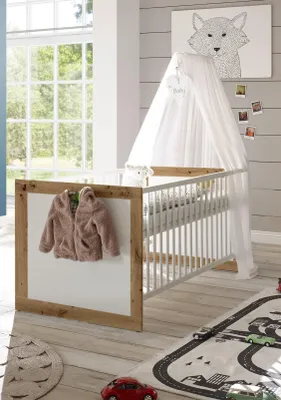Produktbild von Babybett TIMO Weiß aus Holznachbildung mit 3 herausnehmbaren Schlupfsprossen