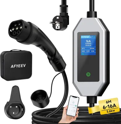 Obrázok produktu pre Nabíjací kábel pre elektromobily - nabíjačka pre elektromobily - kábel typu 2 - nabíjací kábel s konektorom Schuko - prenosná nabíjačka do auta - 6 metrov