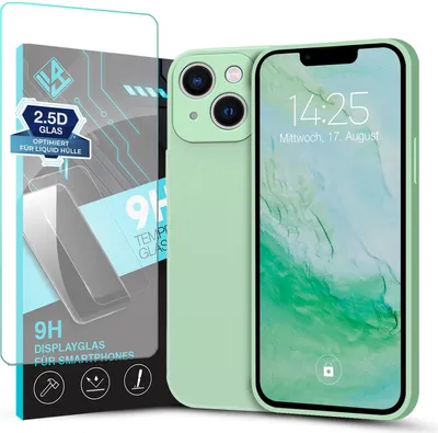 Produktbild von Hülle für Apple iPhone 13 mit 9H Displayglas Displayschutz Plus Case Cover Bumper Silikon Softgrip Schutzhülle Farbe: Türkis