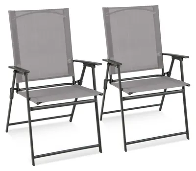 Productafbeelding van Set van 2 inklapbare tuinstoelen, met hoge rugleuning en weerbestendig materiaal, belastbaar tot 150 kg, geschikt voor balkon en terras, grijs