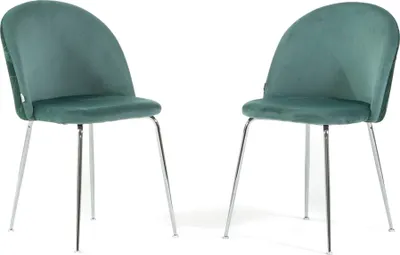 Produktbild von Set 2 gepolsterte Esszimmerstühle aus dekoriertem Samt, Metallbeine, elegantes Design für Küche, Esszimmer, Bar und Restaurants SARA - Jadegrün/Silber
