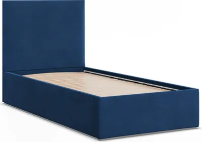 Produktbild von Modernes Polsterbett PAOLA 90x200, Einzelbett ohne Stauraum mit Holzlattenrost Blau