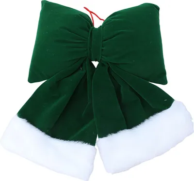 Produktbild von Weihnachtsschleife aus Samt, große, mit Plüsch gefüllte Schleife zum Aufhängen am Weihnachtsbaum mit flauschigem weißem Fellbesatz für die Dekoration von Weihnachtsbaum, Kamin und Party