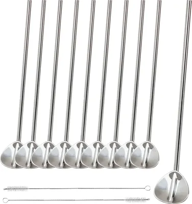 Produktbild von bremermann Trinkhalm-Löffel-Set 12tlg, Edelstahl, 10 Löffel, 2 Reinigungsbürsten