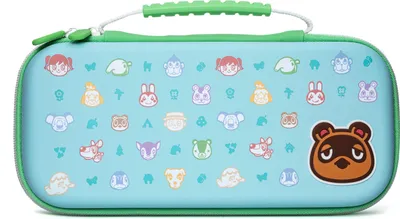 A light blue protection case for a Nintendo Switch Lite with an Animal Crossing theme.