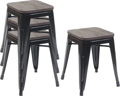 Productafbeelding van Set van 4 krukken - Zitkrukken metaal - Aanvullend meubilair - Industrieel design - 455 cm hoog - Zwart