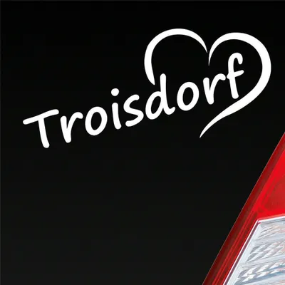 Produktbild von Auto Aufkleber Troisdorf Herz Stadt City Liebe Love Heart 18x8 cm Weiss Glanz Sticker Heckscheibenaufkleber