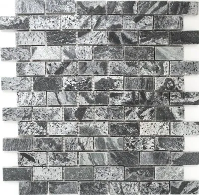 Produktbild von Mosaik Fliese Quarzit Naturstein Brick silbergrau poliert MOS28-0202_C