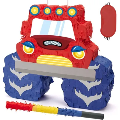 Immagine prodotto di Set per la festa di compleanno a tema "Monster Truck", completo di benda per gli occhi e mazza, ideale per bambini