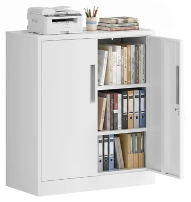 Zdjęcie produktu dla Szafka metalowa Wiltec, 80 x 40 x 92 cm, biała, zamykana na klucz, z 2 półkami, szafka biurowa, maksymalne obciążenie każdej półki: 50 kg